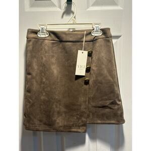 Vici Brown Midi Skirt with Button Detail